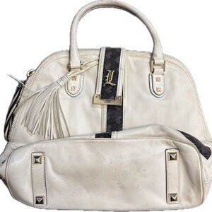 L.A.M.B white Leather purse with Tassel Accent